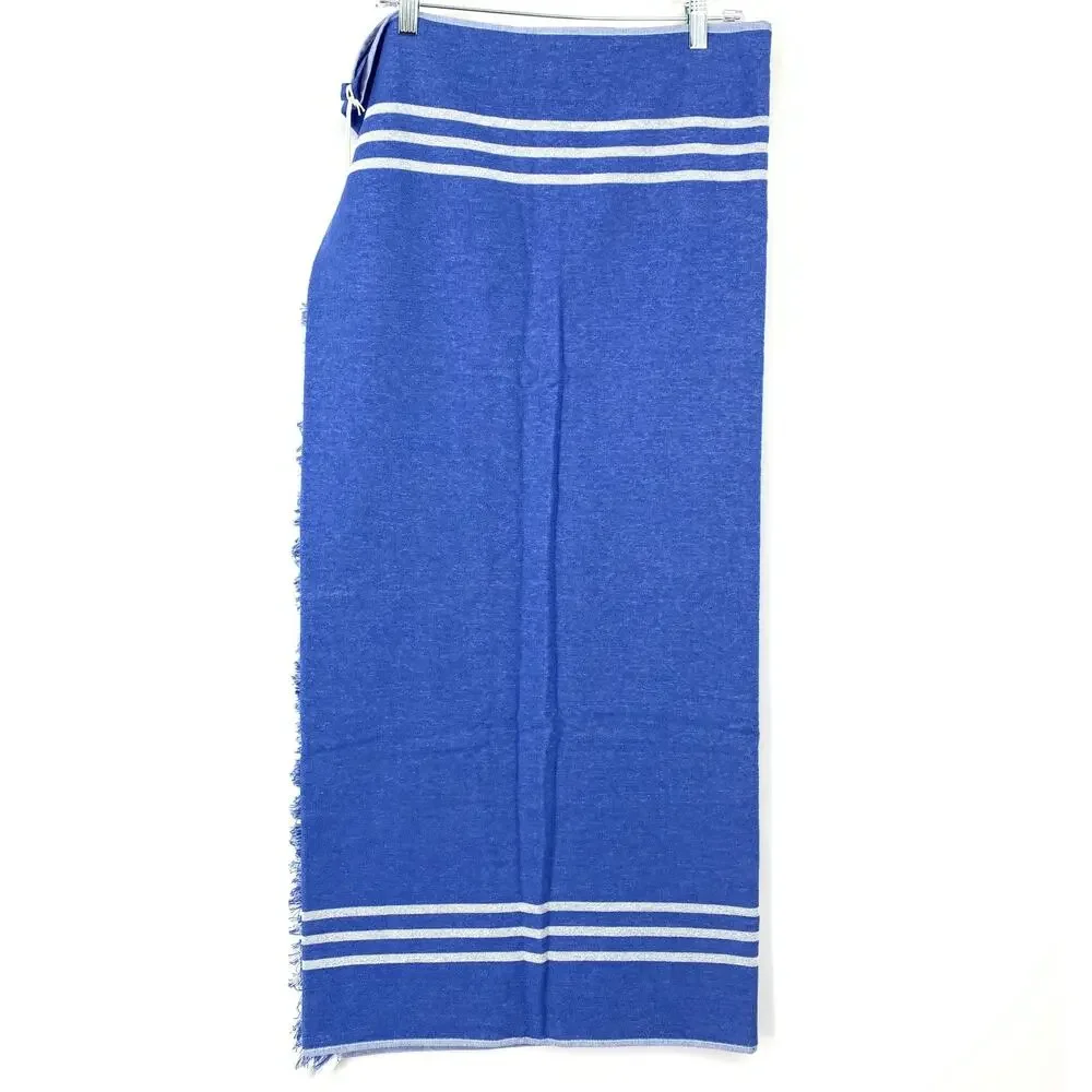 TEKLA x MR PORTER Blue Striped Fringed Beach Towel NWT Embroidered Exclusive